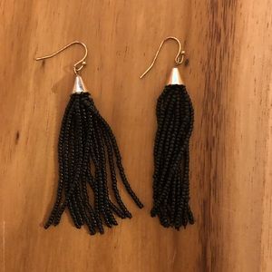 Black Beaded Tassel Earrings